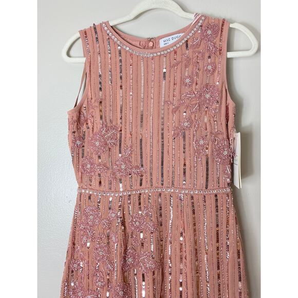 NWT MAC DUGGAL DRESS 4 PINK FLORAL BEADED SEQUIN EMBELLISHED STRIPED MIDI ROSE - Picture 7 of 16